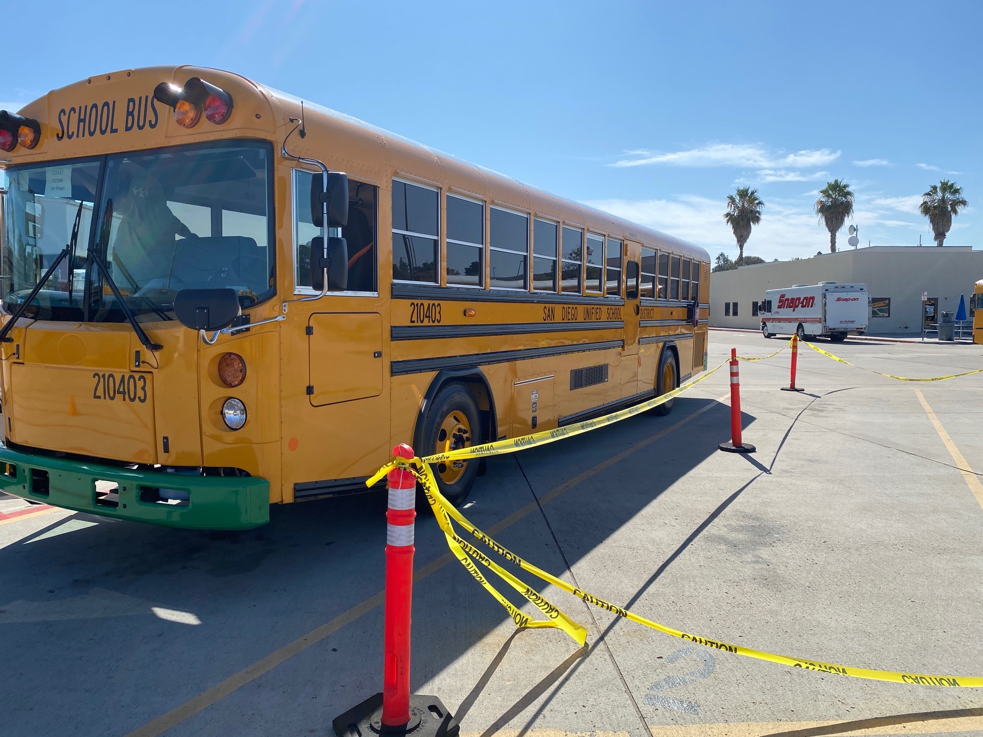 Side view of electric school bus