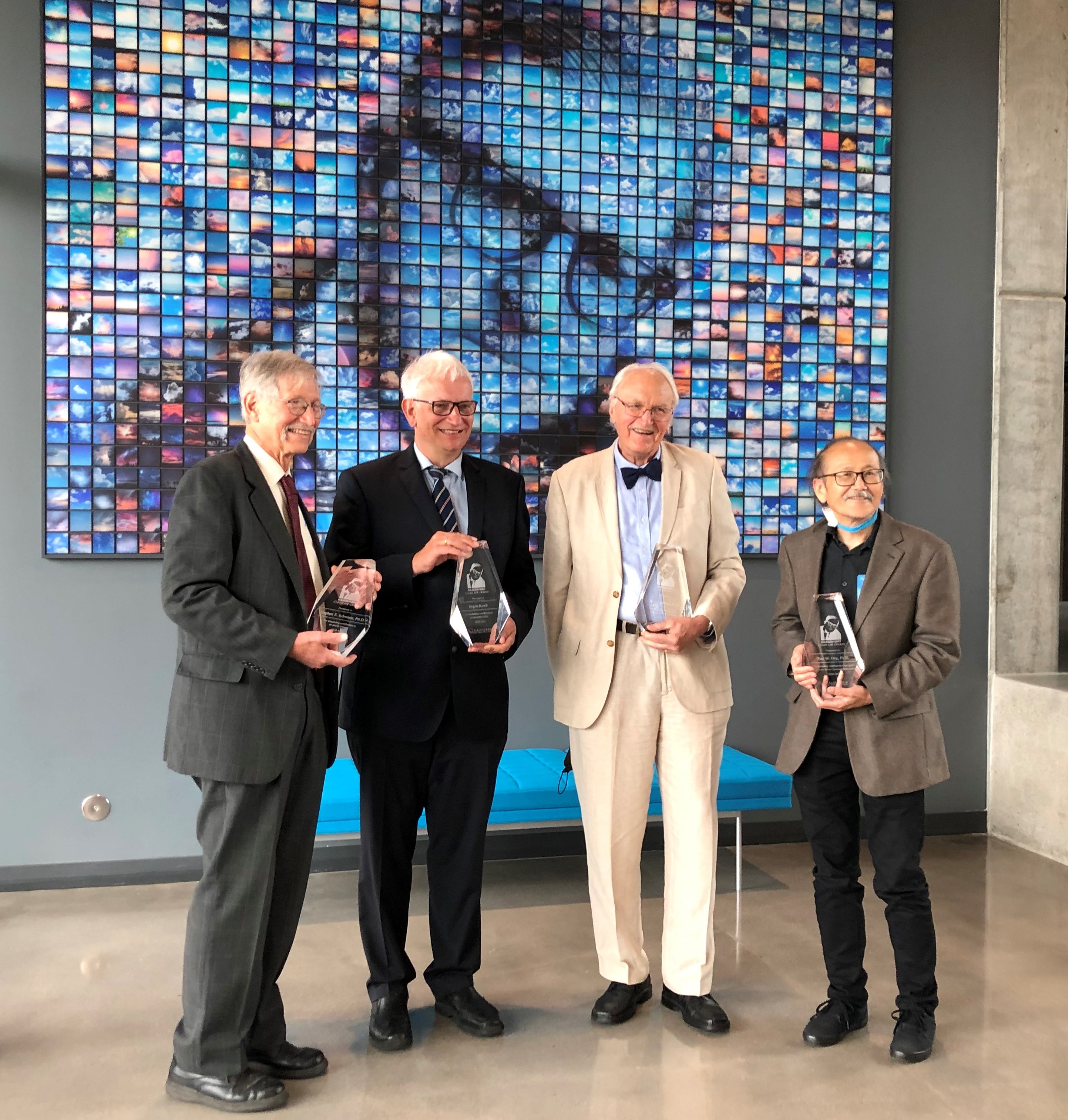 Photo of the 2020-2021 Haagen-Smit Awardees in attendance at Riverside, CA, from left to right: Stephen Schwartz, Juergen Resch, David Kittelson, and Paul Ong