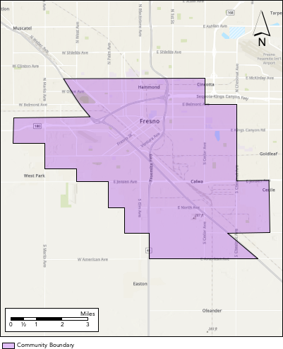 Image displaying South Central Fresno's AB 617 community boundaries