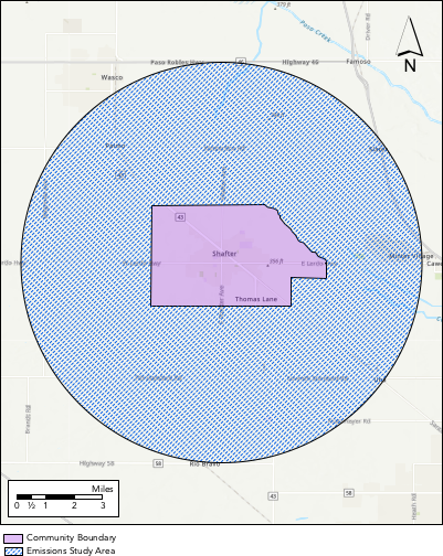 Image displaying Shafter's AB 617 community boundaries