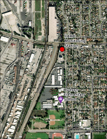 satellite imagery showing location of CARB monitoring station