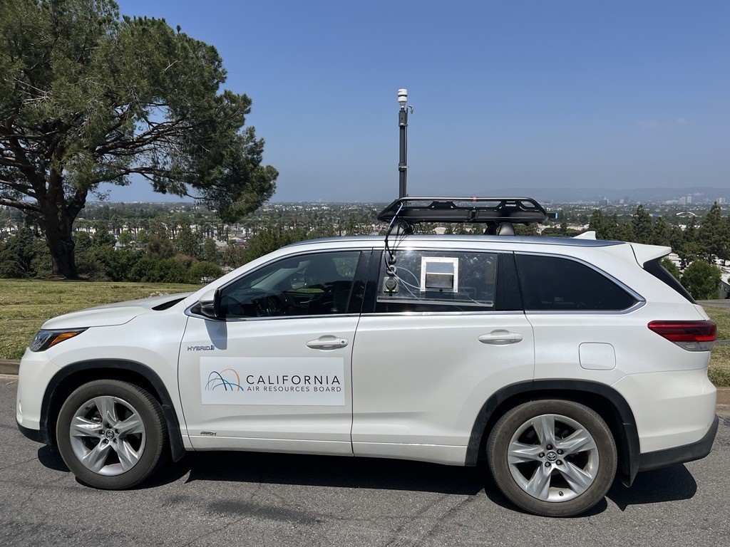 CARB’s electric vehicle equipped with air quality monitors to perform mobile monitoring in neighborhoods.