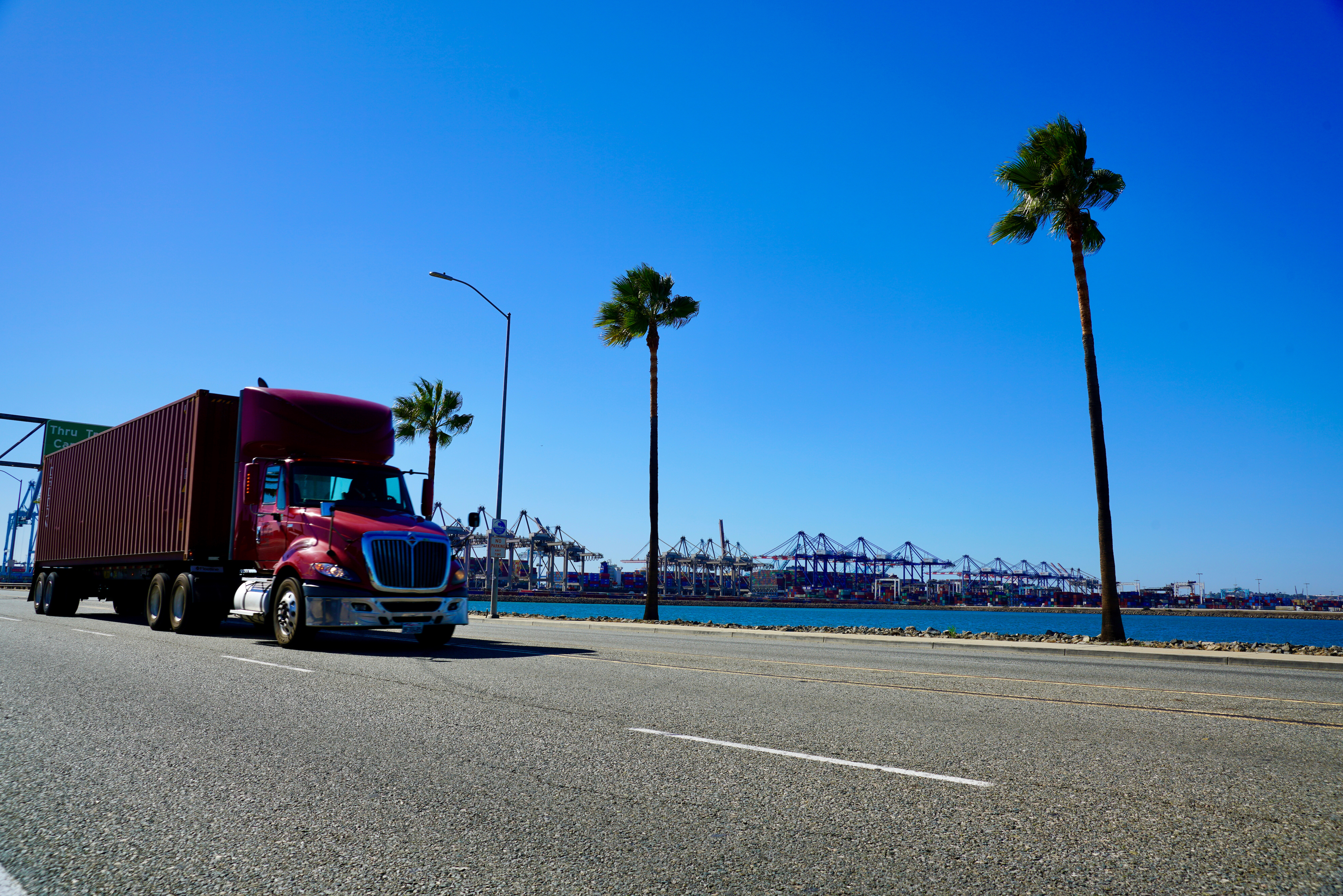 Truck driving through California port.
