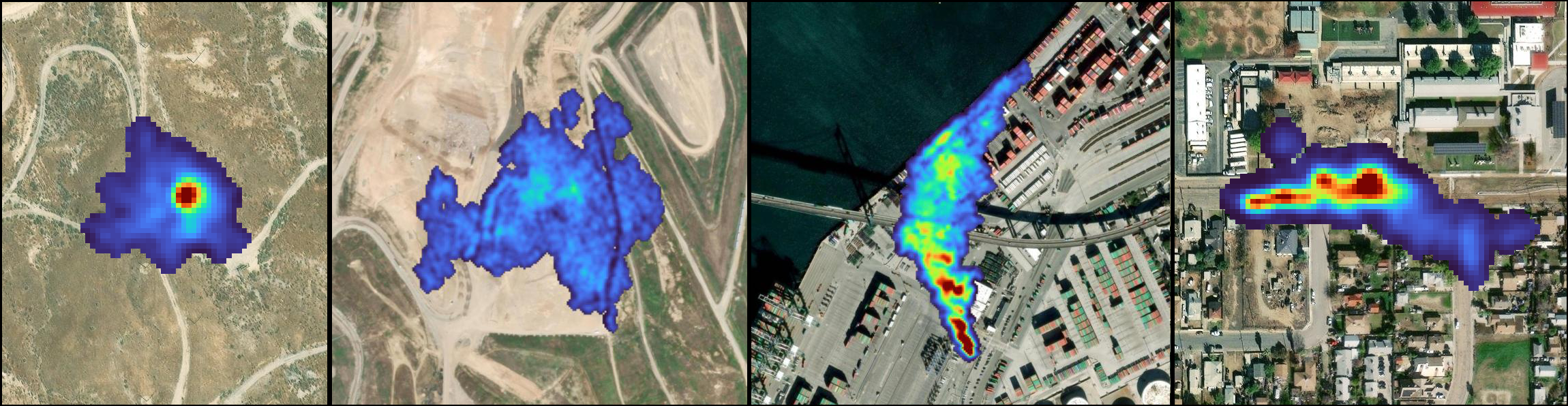 Four example images of methane plumes