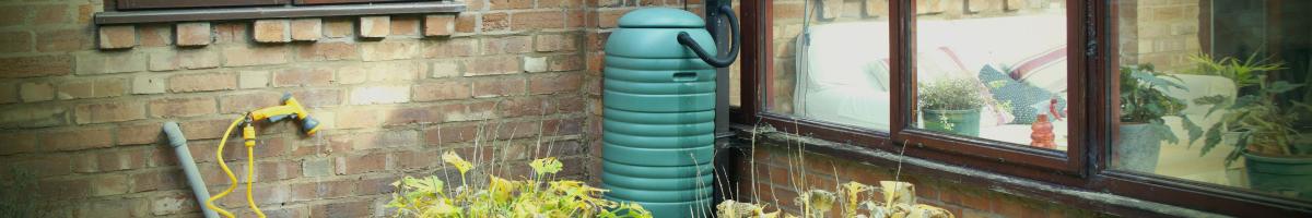rain barrel in garden