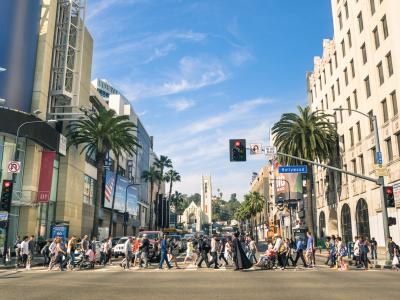 pedestrians in crosswalk in Hollywood