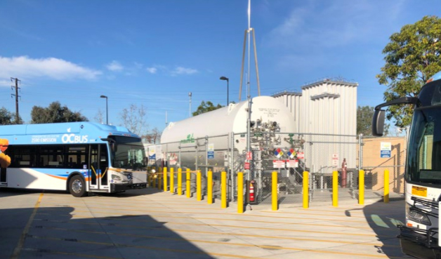Fuel cell bus at fueling station