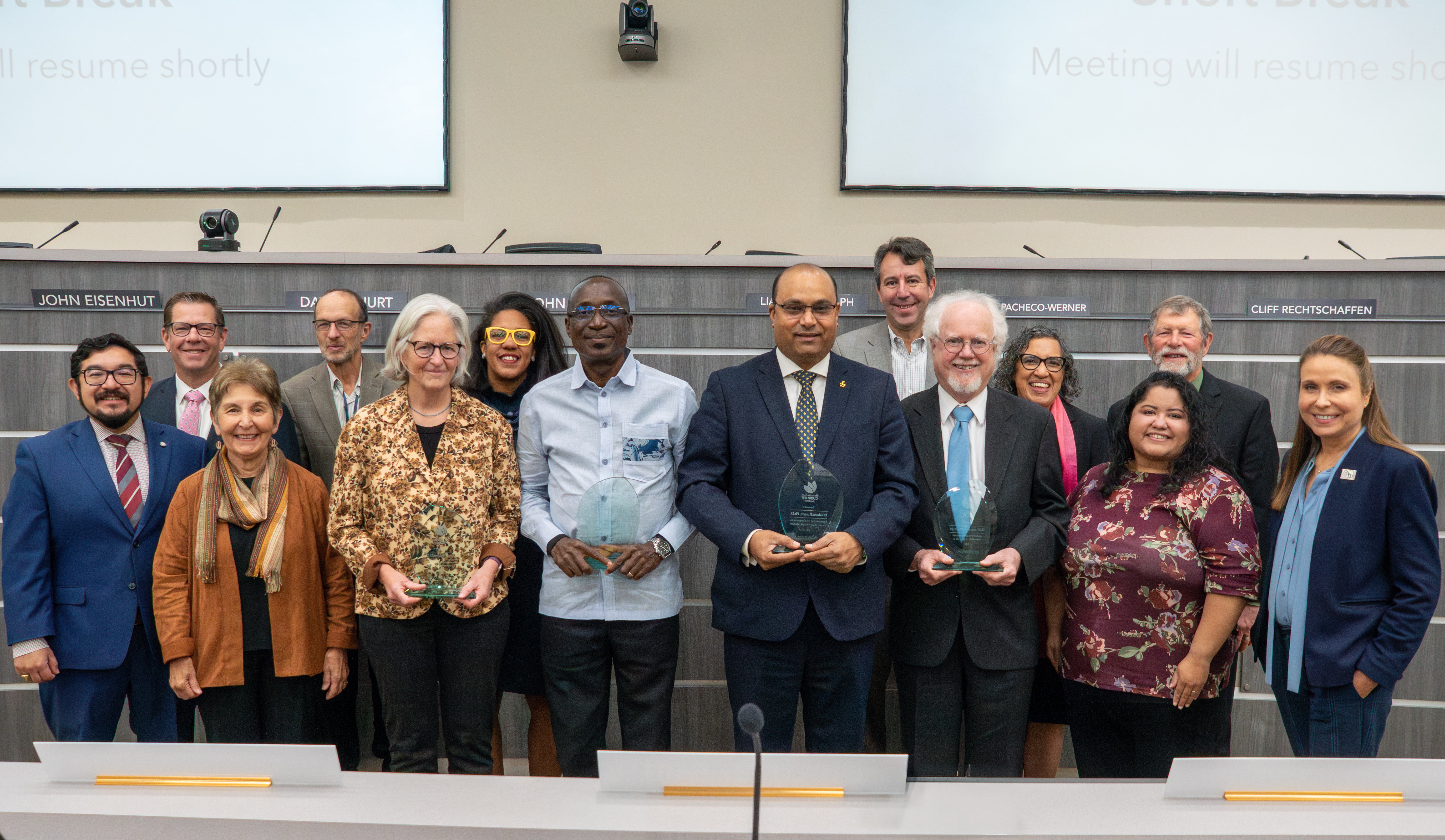 CARB Board Members, the Executive Officer, and Awardees during the Haagen-Smit Clean Air Awards.