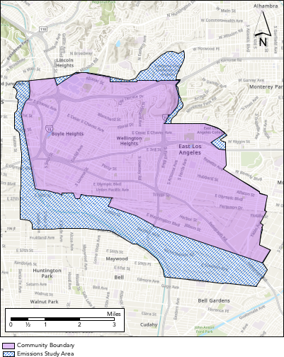 Image displaying East Los Angeles, Boyle Heights, West Commerce AB 617 boundaries