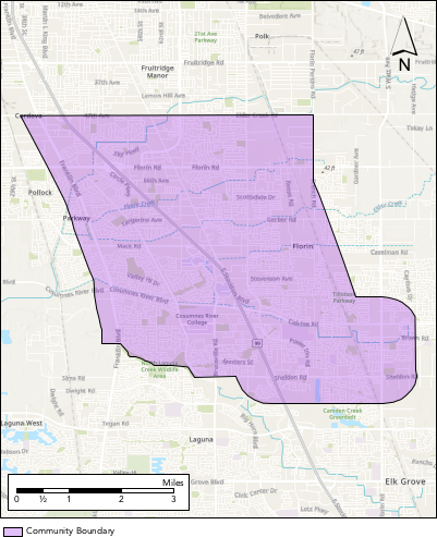 Image displaying South Sacramento - Florin's AB 617 community boundaries