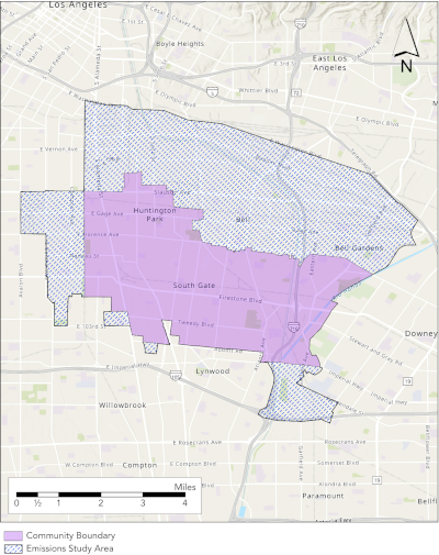 Image displaying South East Los Angeles's AB 617 community boundaries