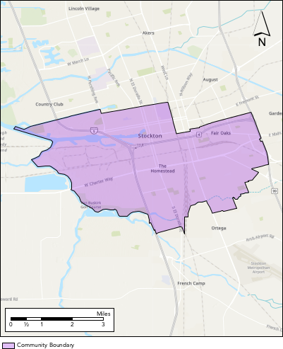 Image displaying Stockton's AB 617 community boundaries