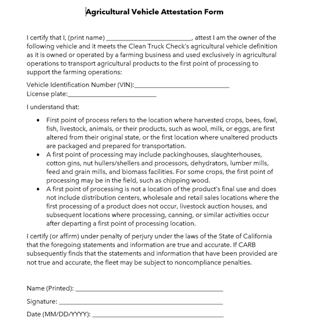 CTC ag vehicle attestsation