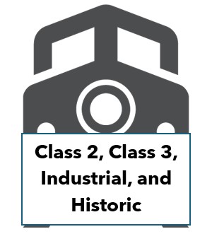 grey icon with title: Class 2, Class 3, Industrial, and Historic