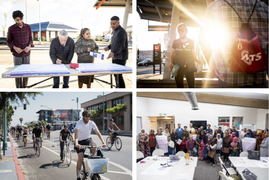 4 images of various community event activities featuring project team and residents