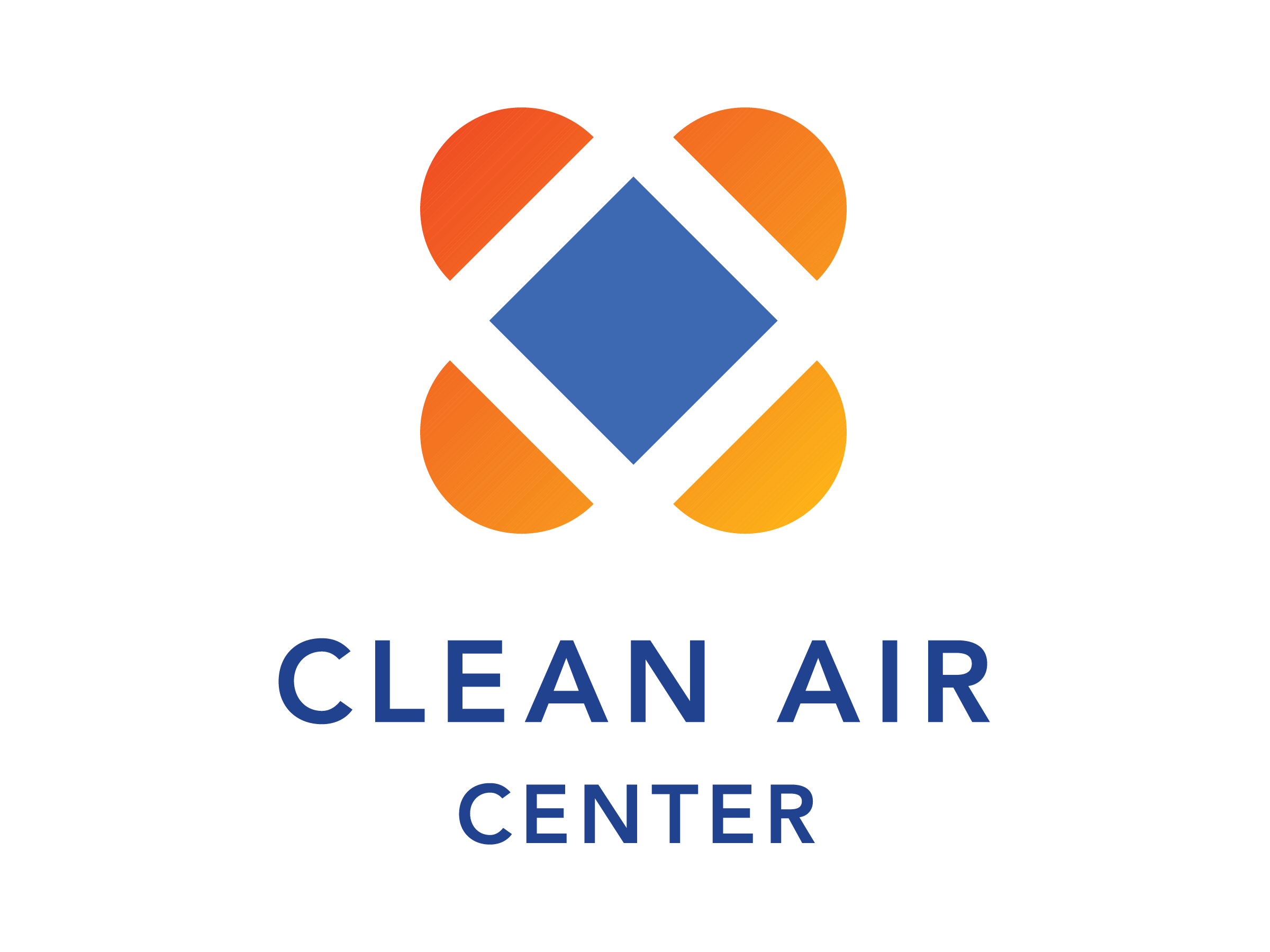 Clean Air Center logo showing a blue diamond flanked on each edge by orange half-circles