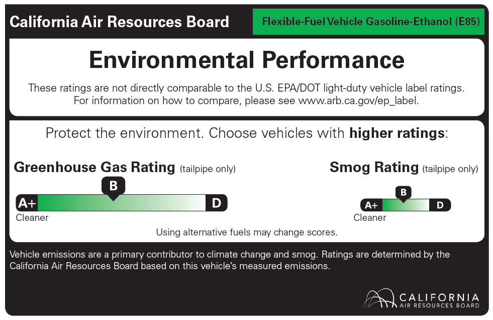 An example of the CARB Environmental Performance Label for Medium-Duty Vehicles is shown as described in the paragraph above