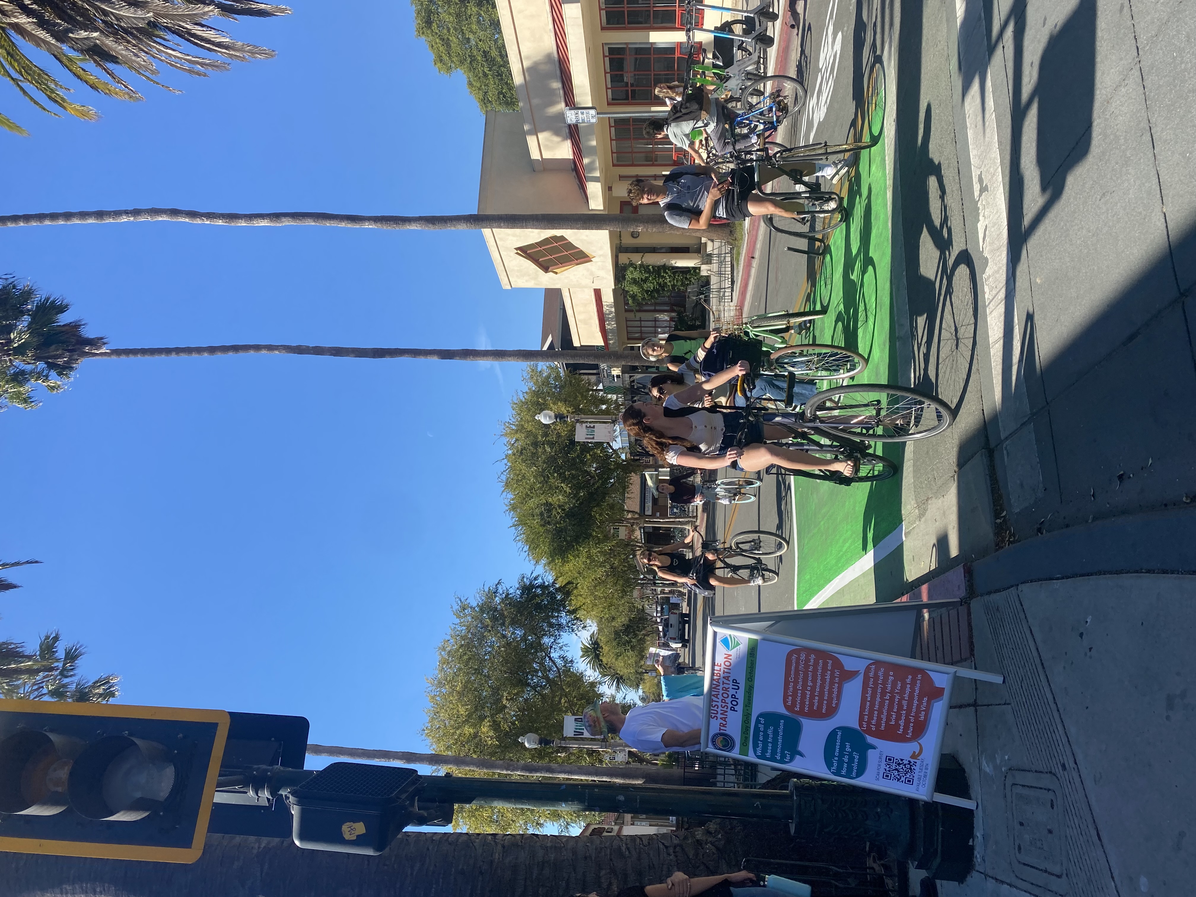 Community event with bikes and dedicated bike lane demo