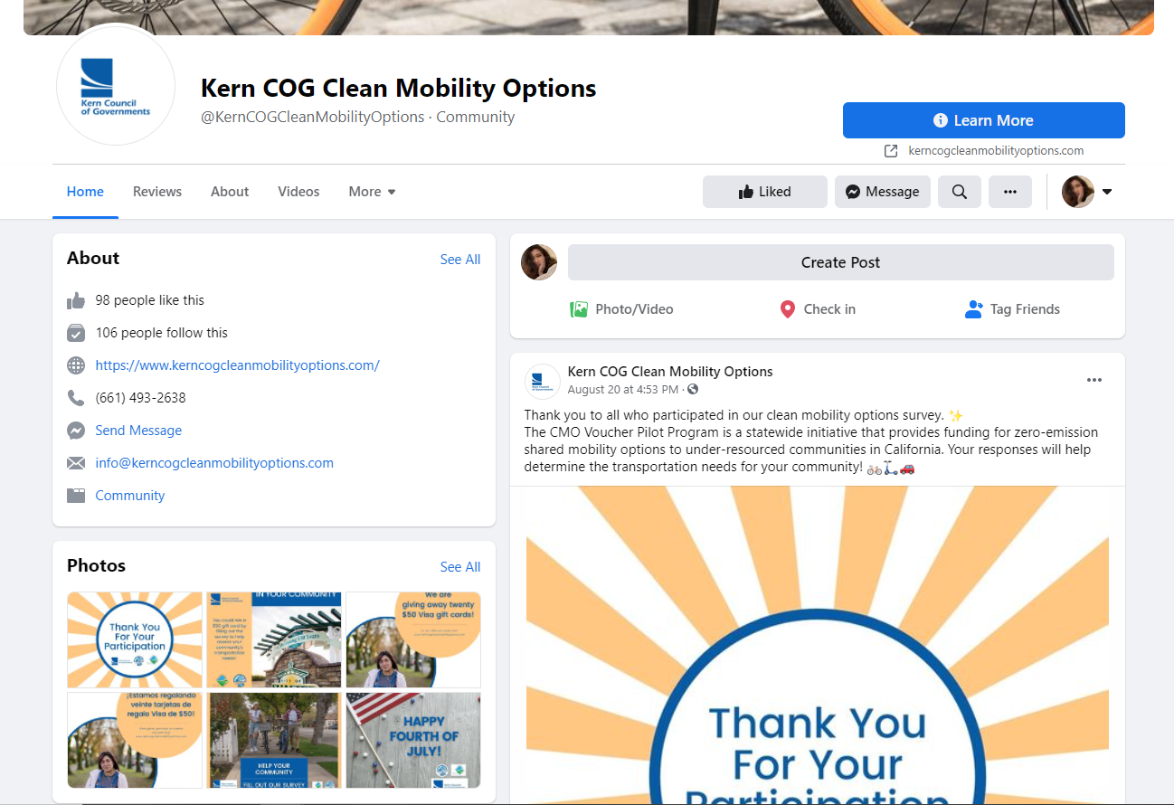 Screenshot of Kern COGs Facebook profile page