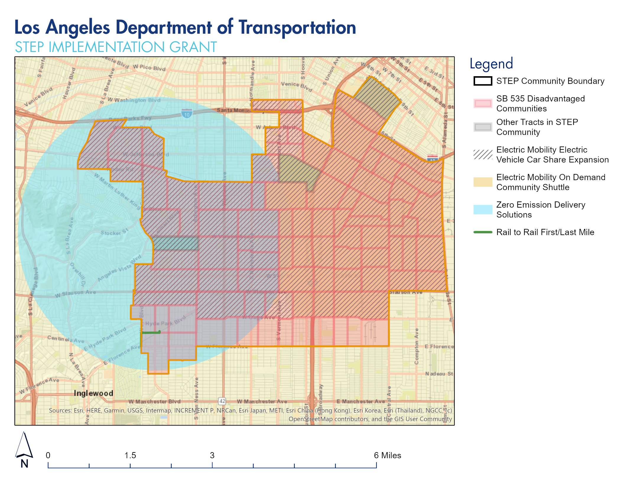 Map depicts the STEP project area covering southeast Los Angeles.