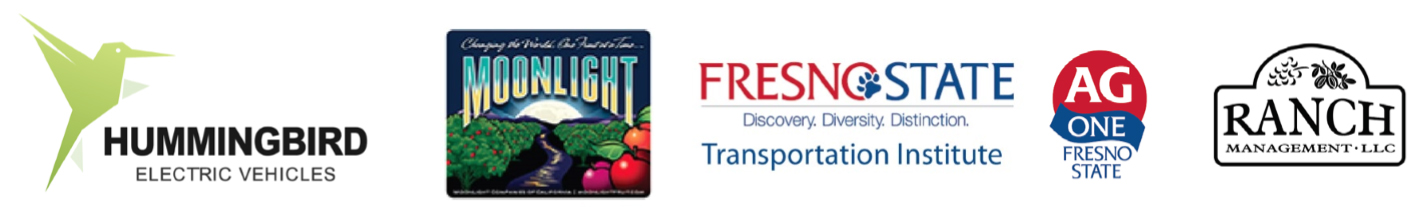 Partner logos: HummingbirdEV, Moonlight Companies, Fresno State Transportation Institute, Fresno State AG Farm and Kings River Tractor