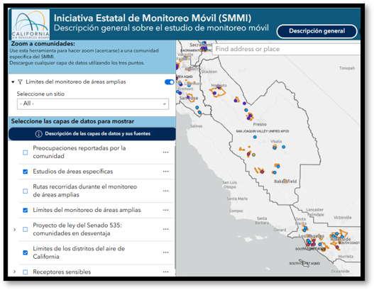 Static screenshot of the spanish language version of the SMMI study overview interactive map