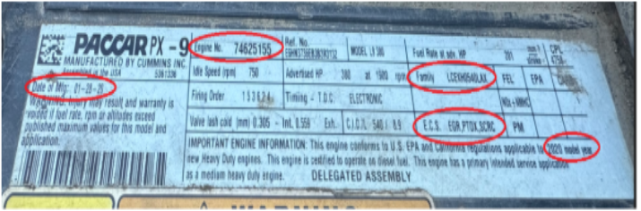 Emission Control Label example