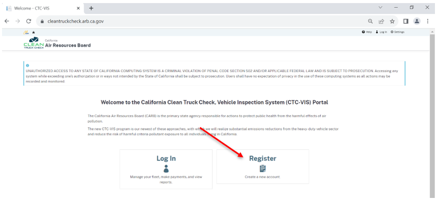 Cleantruckcheck.arb.ca.gov create an account page 