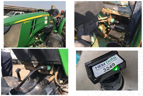 Photographs of the installation of a datalogger in one of the agricultural tractors in the sample.