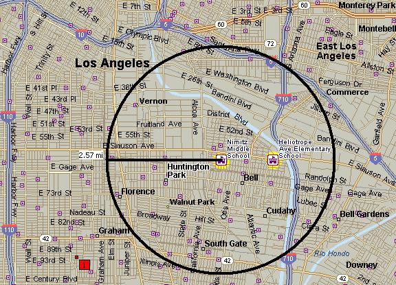 Map of Huntington Park Asthma Study region