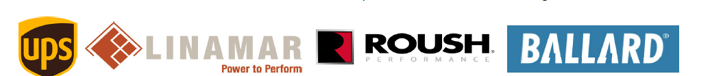 Logo of partners: Linamar Corporation Ballard Power Systems United Parcel Service (UPS) Roush Performance