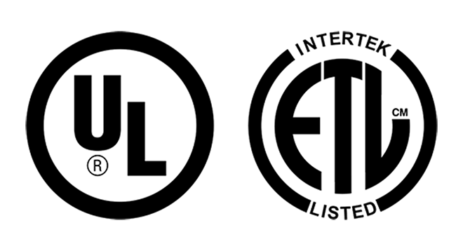 Image showing Underwriters' Laboratories (UL) certification mark and Intertek's ETL Listed mark