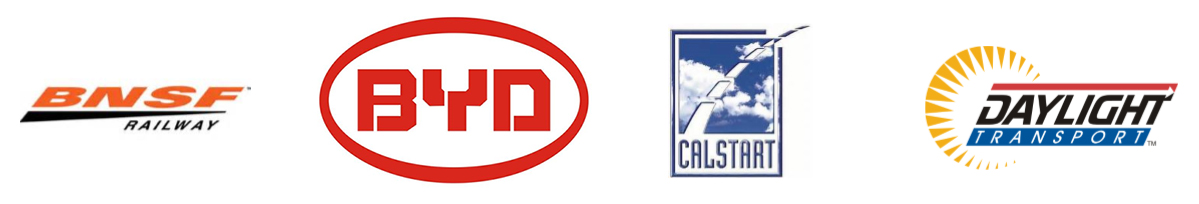 Partner logos: Burlington Northern Santa Fe Railway (BNSF), BYD Motors, LLC, CALSTART, Inc. and Daylight Transport, LLC