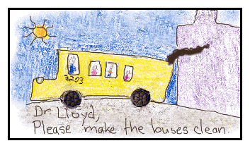 crayon drawing of a school bus