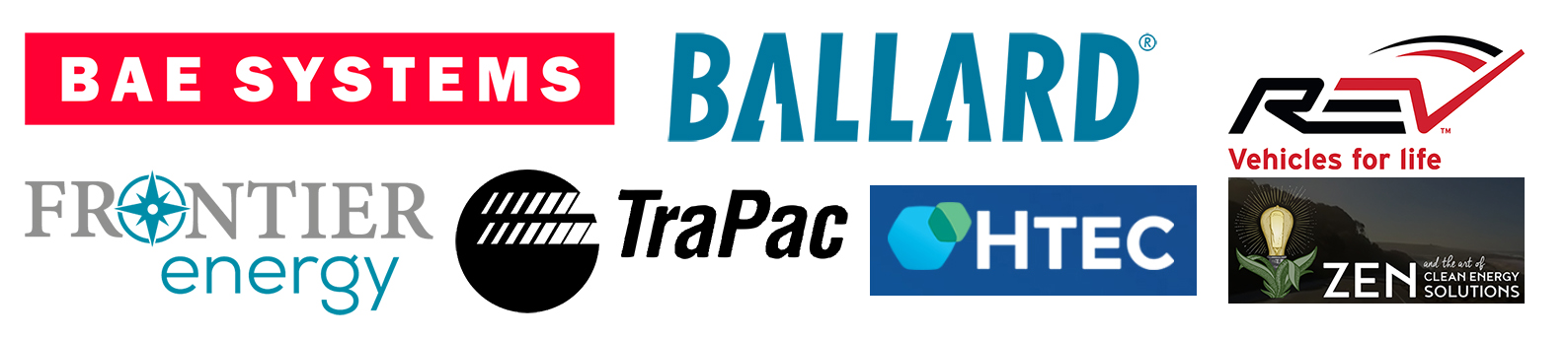 partner logos:  REV Group (Capacity), BAE Systems, Ballard Power Systems, ZEN Clean Energy Solutions, Hydrogen Technology Energy Corporation, Frontier Energy, TraPac
