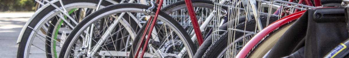 Bikes parked at a bike rack