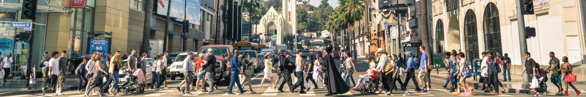 pedestrians in crosswalk in Hollywood