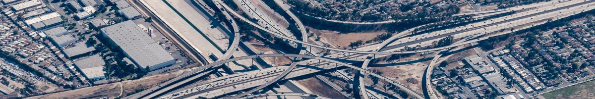 aerial view of 710 & 105 freeway junction in Southeast Los Angeles
