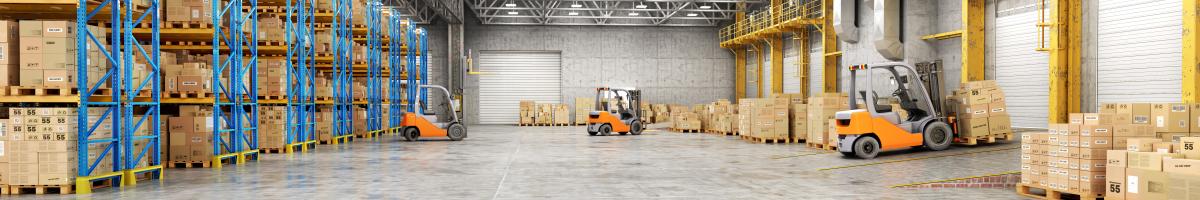 forklifts in large warehouse