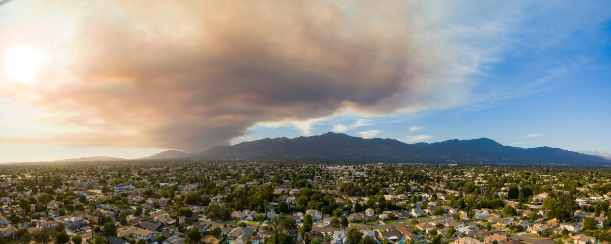 Aerial view of wildfire smoke over the San Gabriel Valley