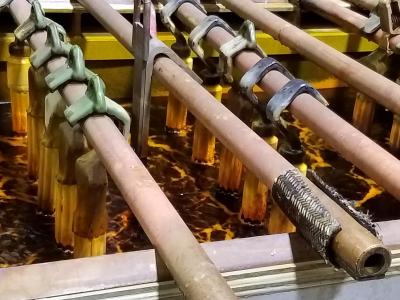Hard chrome plating tank in operation