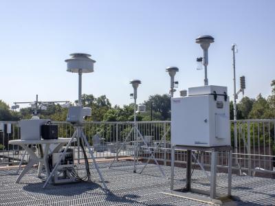 Air monitoring equipment on a rooftop